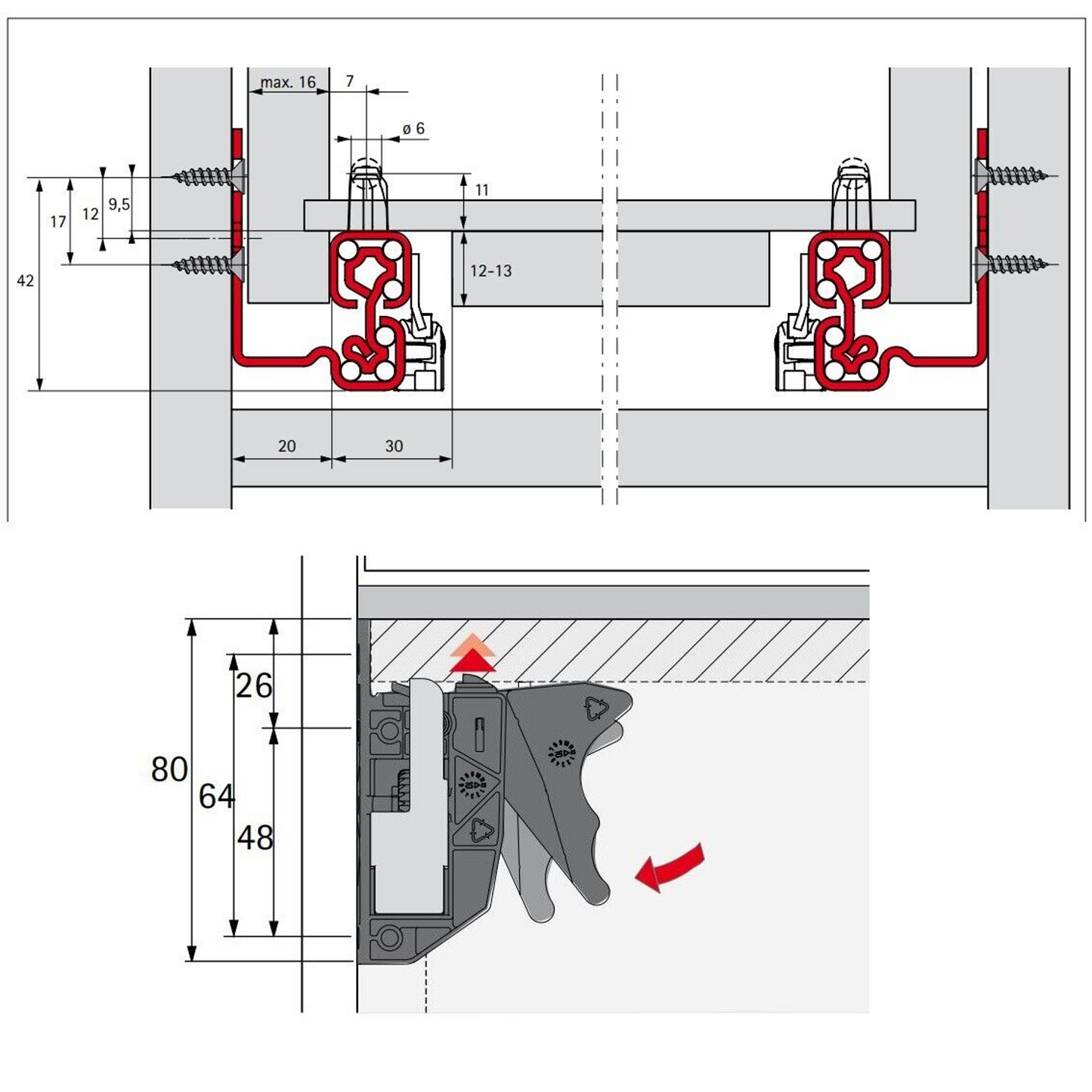 Hettich Quadro Catch Left & Right 25 & V6 Drawer Runners 9144597