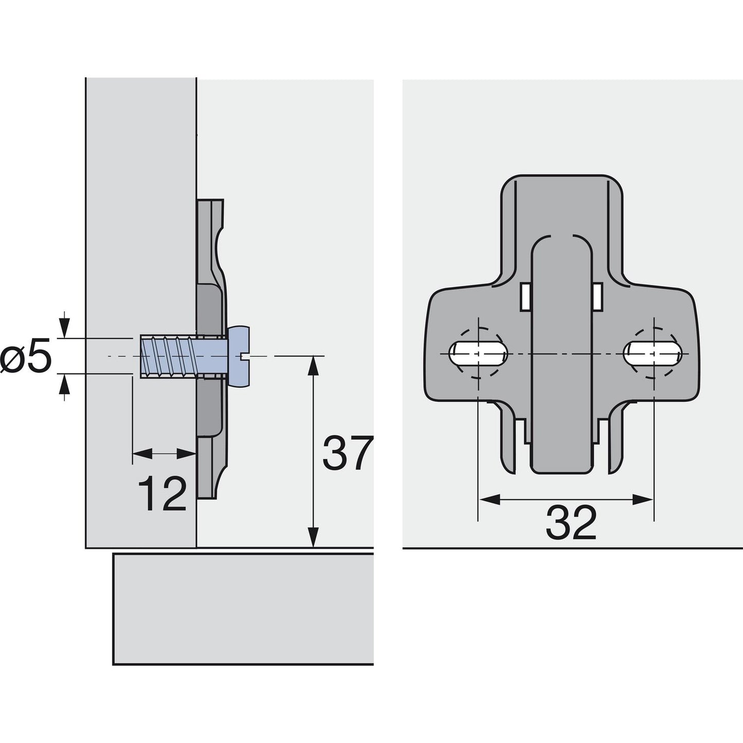 Hettich Intermat 9936 W45 95˚ Hinge 48096 & Plate 9075005 (2 Pack)