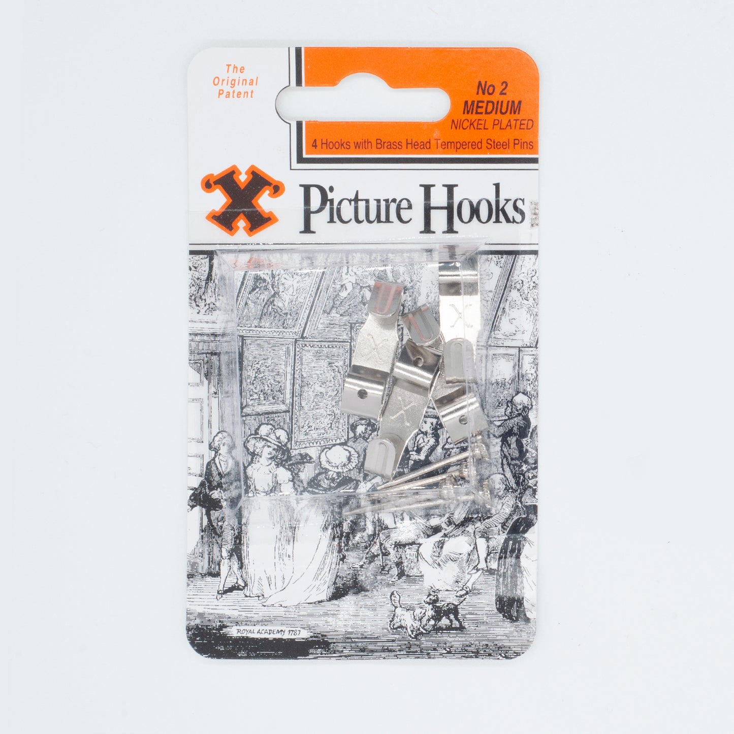 X Picture Hooks Nickel Plated + Pins No.2 Pack of 4 Chrome/Silver