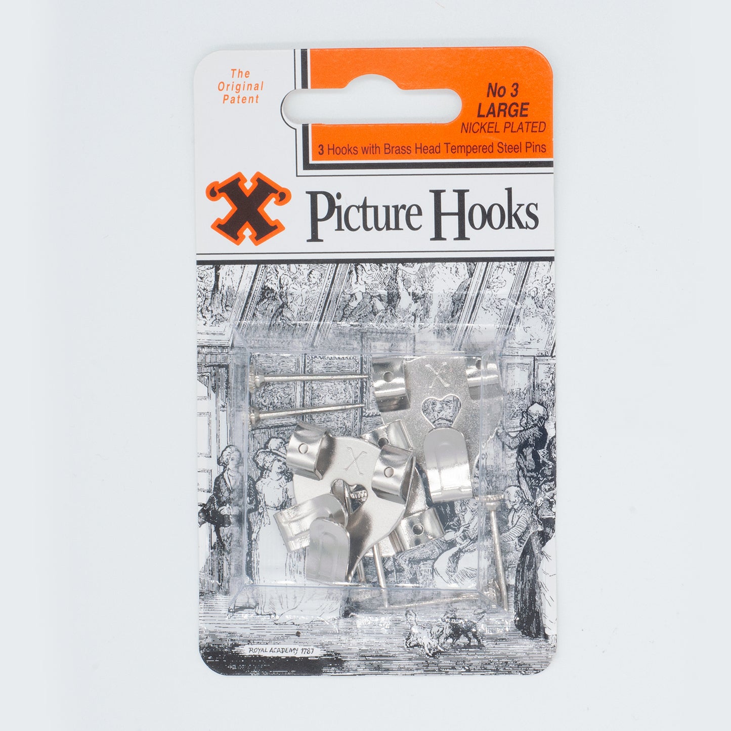 X Picture Hooks Nickel Plated + Pins No.3 Pack of 3 Chrome/Silver