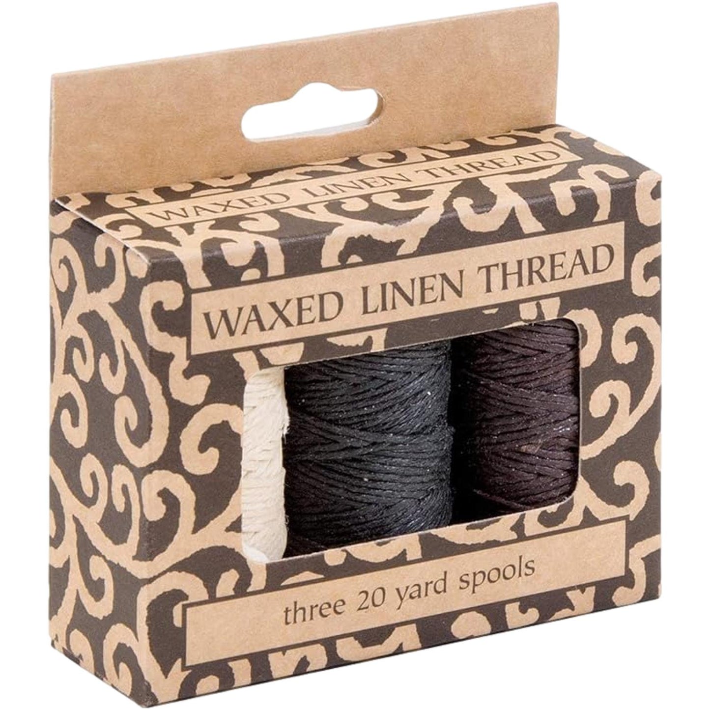Books By Hand Natural Waxed Linen Thread 18m Natural Black & Brown for Sewing Bookbinding (3 Pack)
