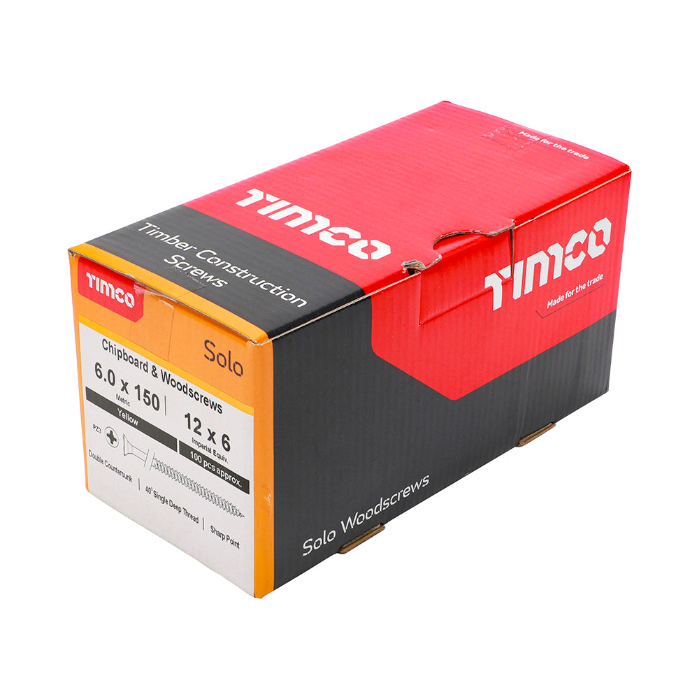 TimCo 6.0 x 150mm Yellow Wood Screw Pozi CS (100 Pack)