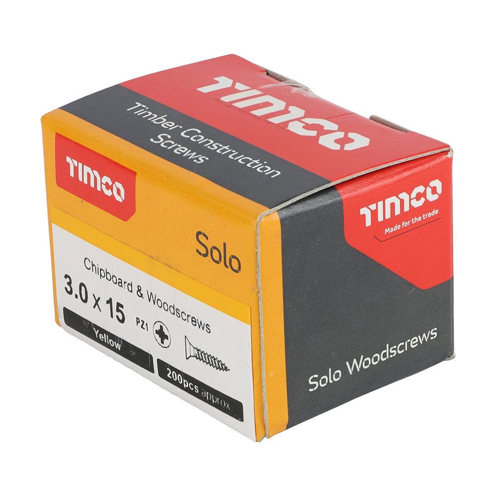 TimCo 3.0 x 15mm Yellow Wood Screw Pozi CS (200 Pack)