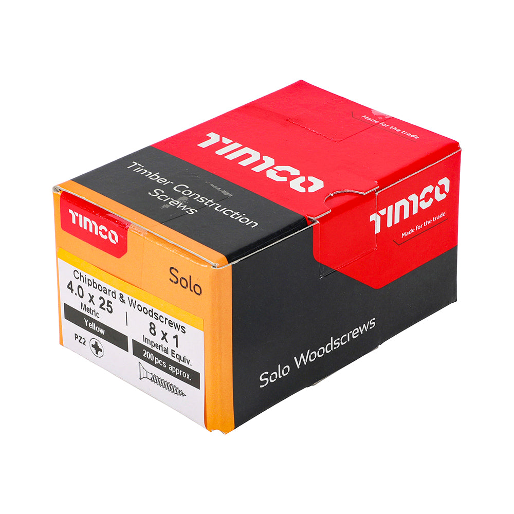 TimCo 4.0 x 25mm Yellow Wood Screw Pozi CS (200 Pack)