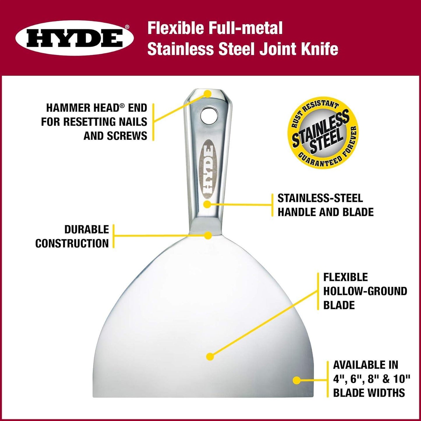 Hyde All Metal Stainless Steel Joint Knife 203mm / 8"