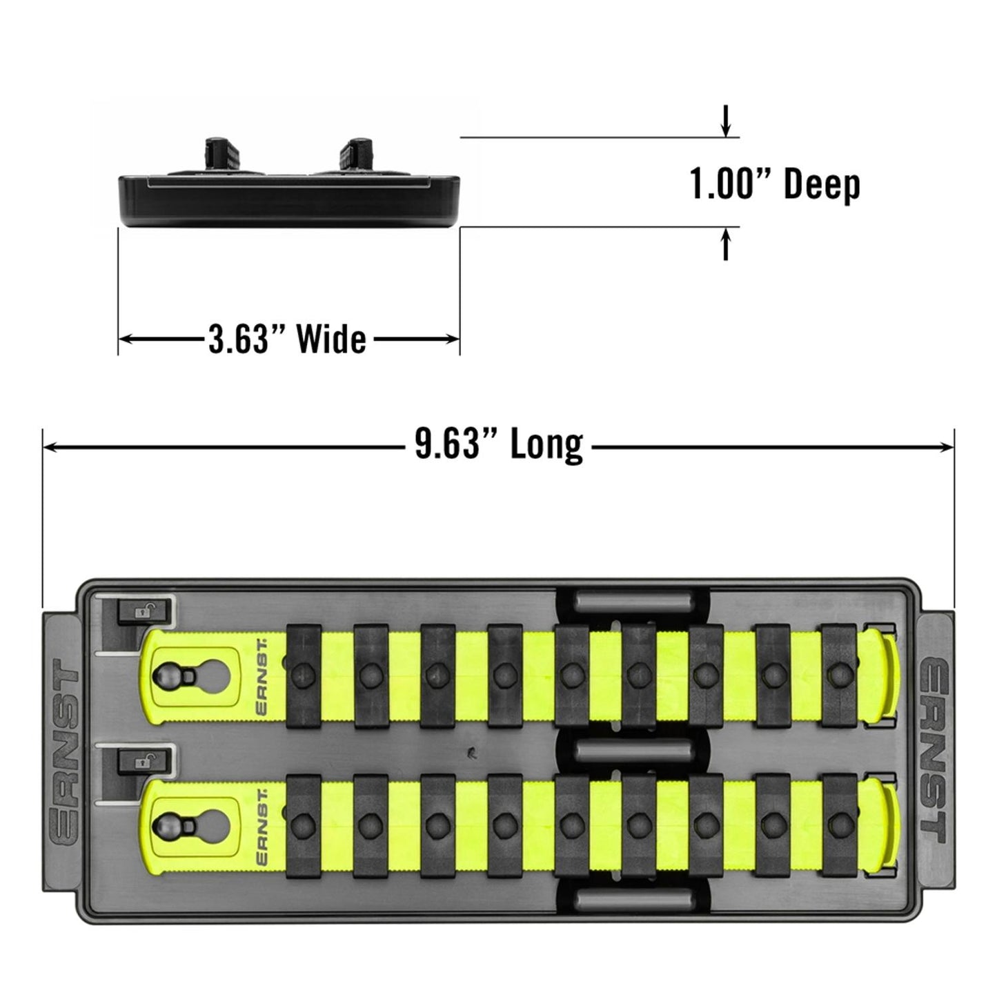 Ernst 8561HV 1/4" Socket Boss Storage Organiser 2-Rail Twist Lock 8" Hi-Viz