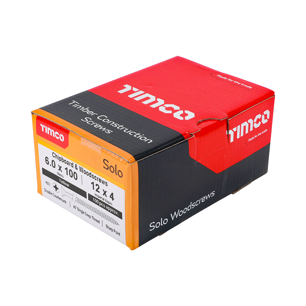 TimCo 6.0 x 100mm Yellow Wood Screw Pozi CS (100 Pack)