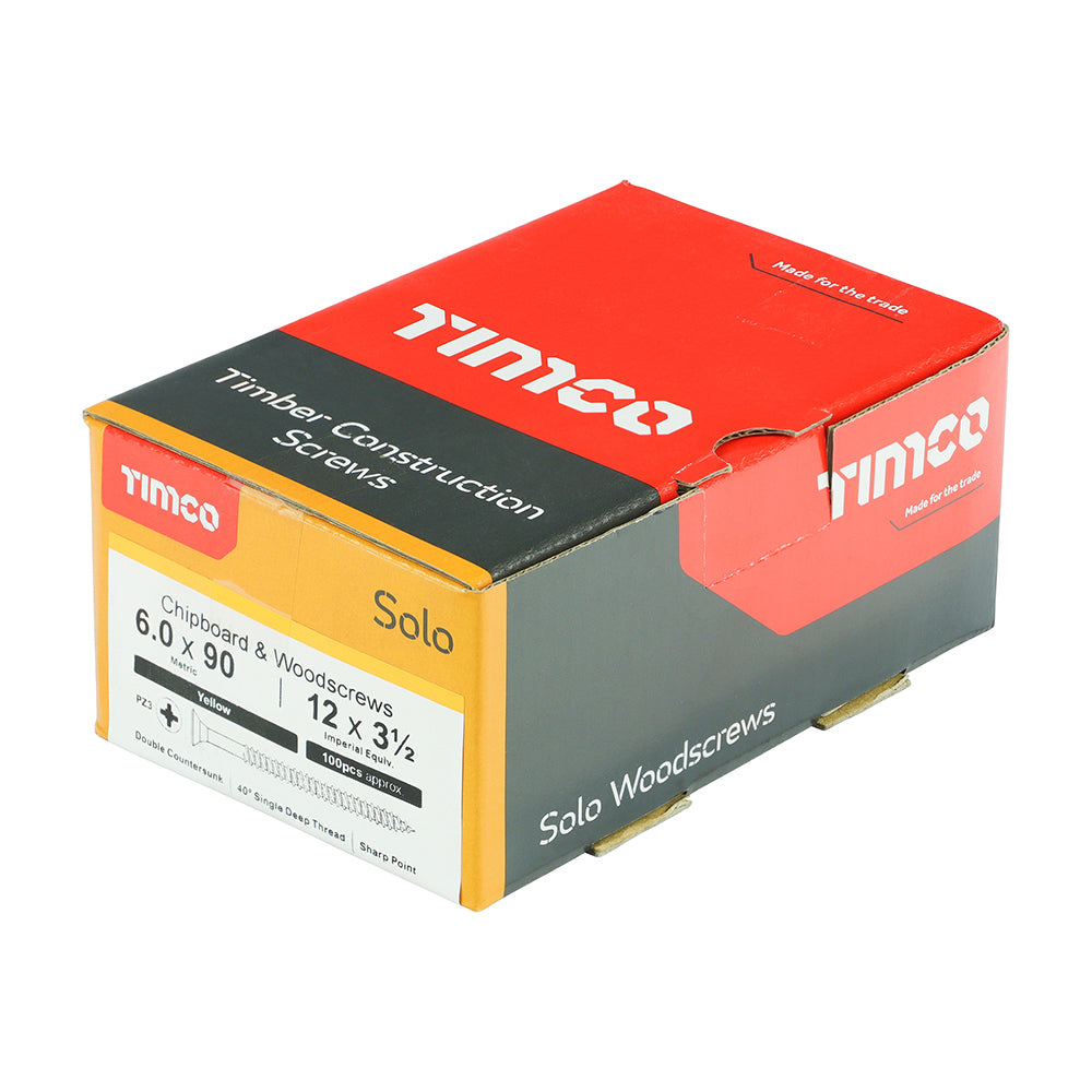 TimCo 6.0 x 90mm Yellow Wood Screw Pozi CS (100 Pack)