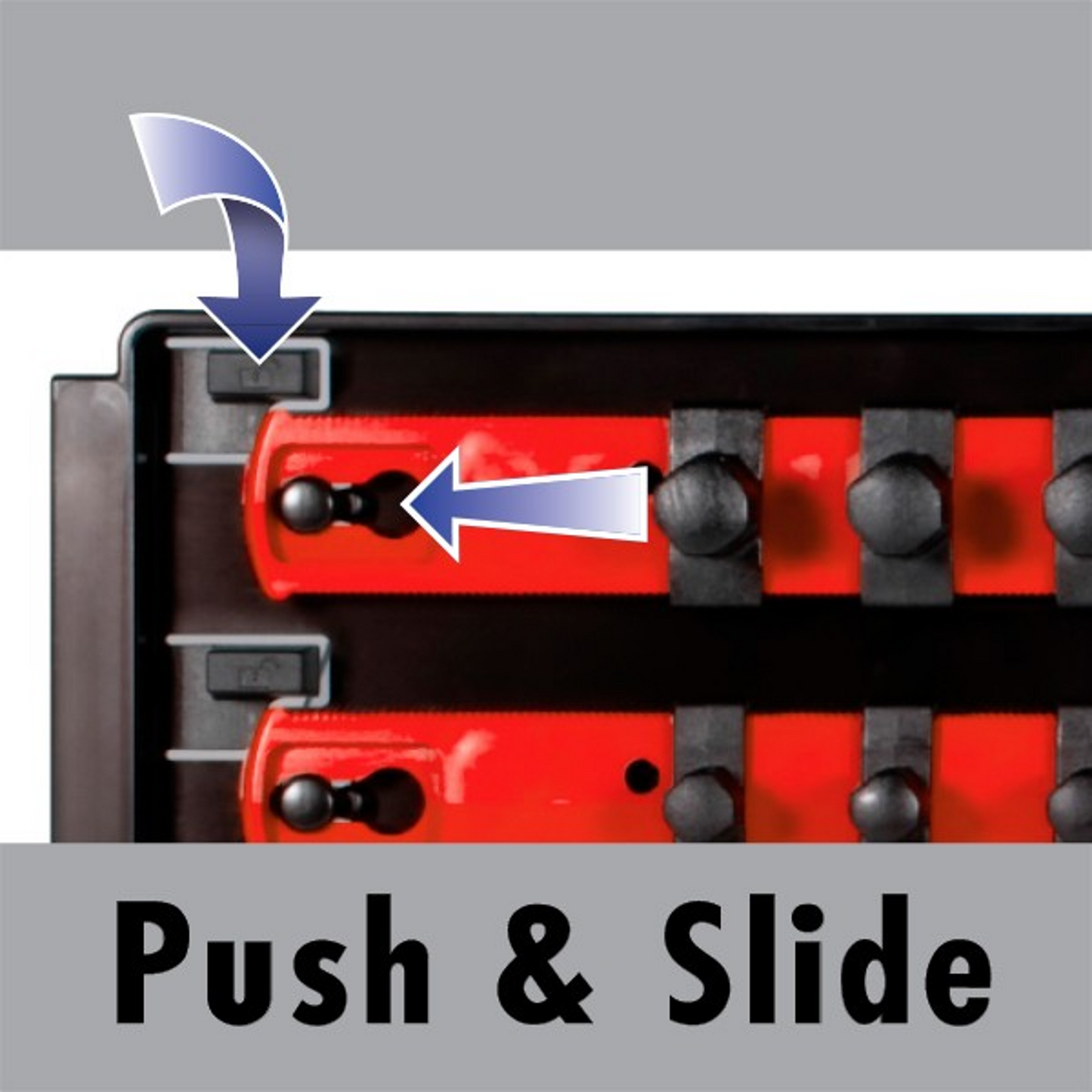 Ernst 2 Rail Twist Lock 3/8" Socket Boss® Storage Organiser Rail 18” Red