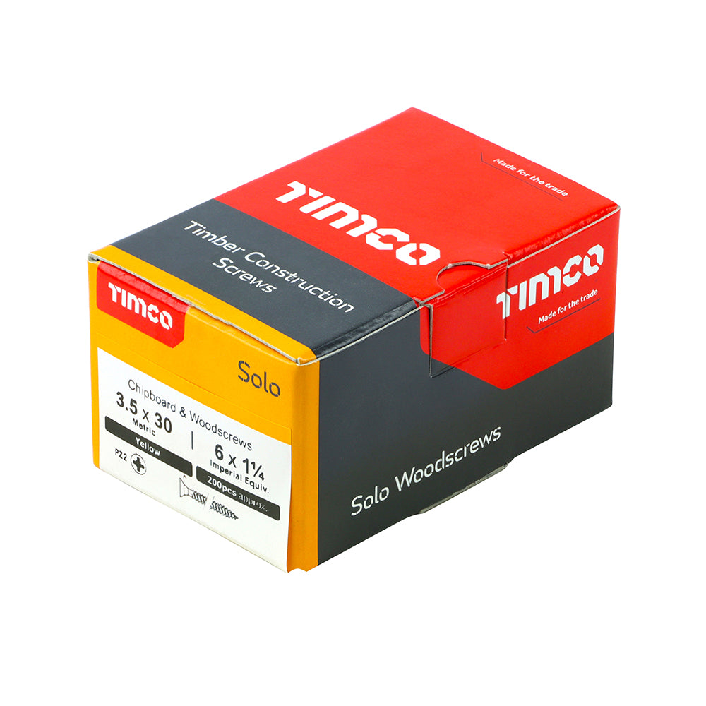 TimCo 3.5 x 30mm Yellow Wood Screw Pozi CS (200 Pack)