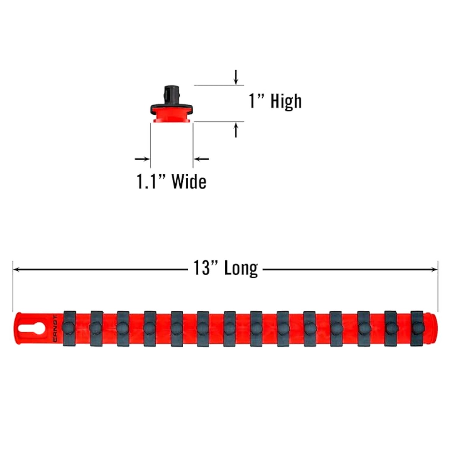 Ernst 13-Inch Socket Rail Organizer with 14 3/8-Inch Twist Lock Clips, Red (8415)