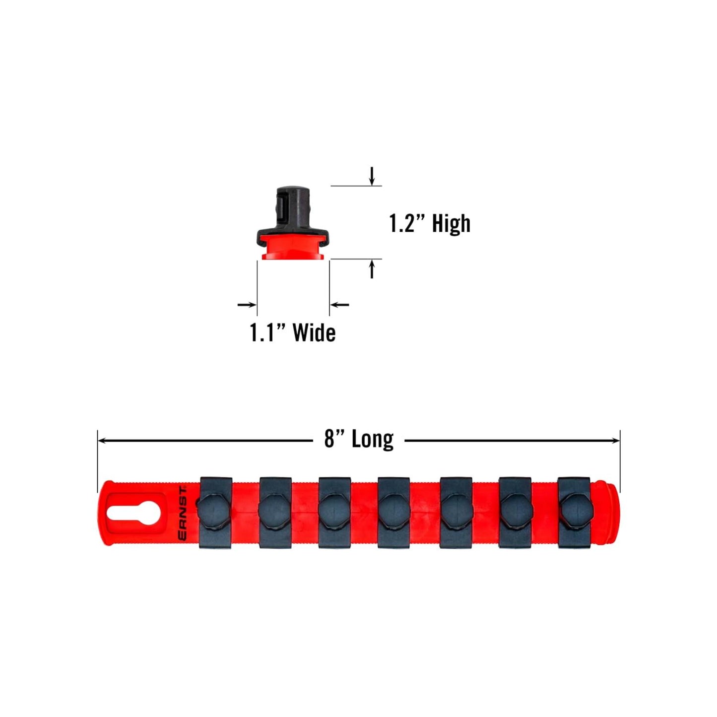 Ernst 8412 8-Inch Socket Organizer with 7 1/2-Inch Twist Lock Clips, Red