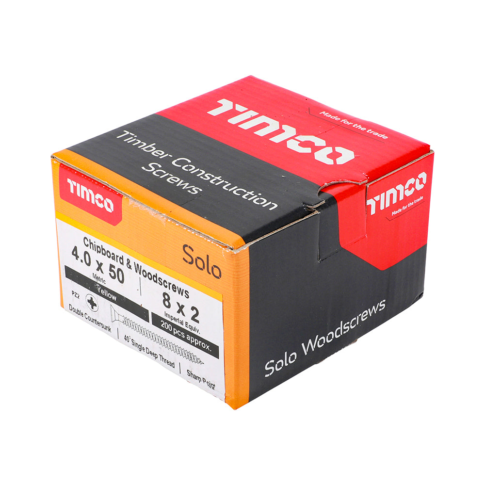 TimCo 4.0 x 50mm Yellow Wood Screw Pozi CS (200 Pack)