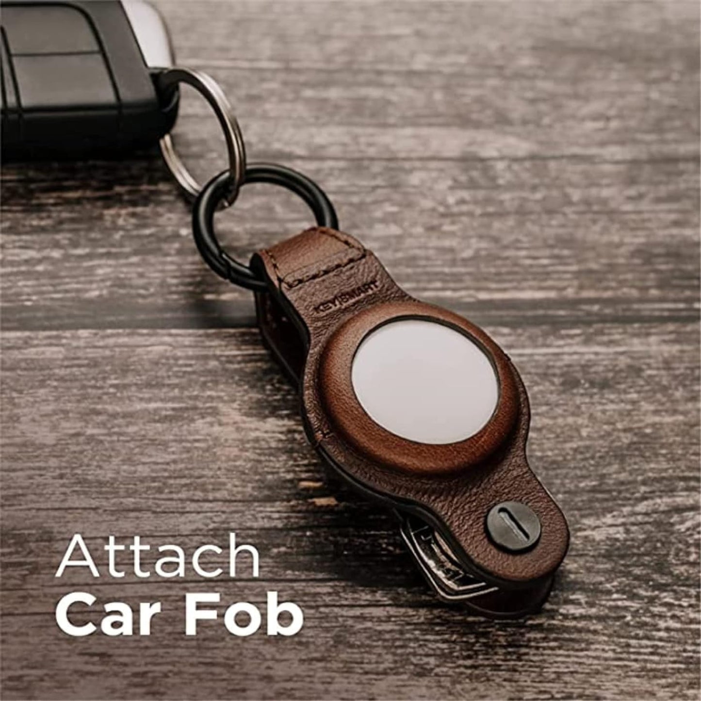 KeySmart Air Compact Keyring Key Holder Leather Rustic Brown For Apple Airtag