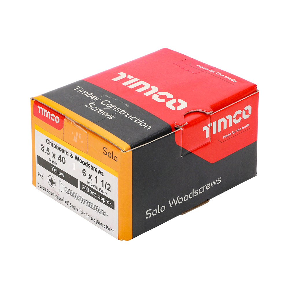 TimCo 3.5 x 40mm Yellow Wood Screw Pozi CS (200 Pack)
