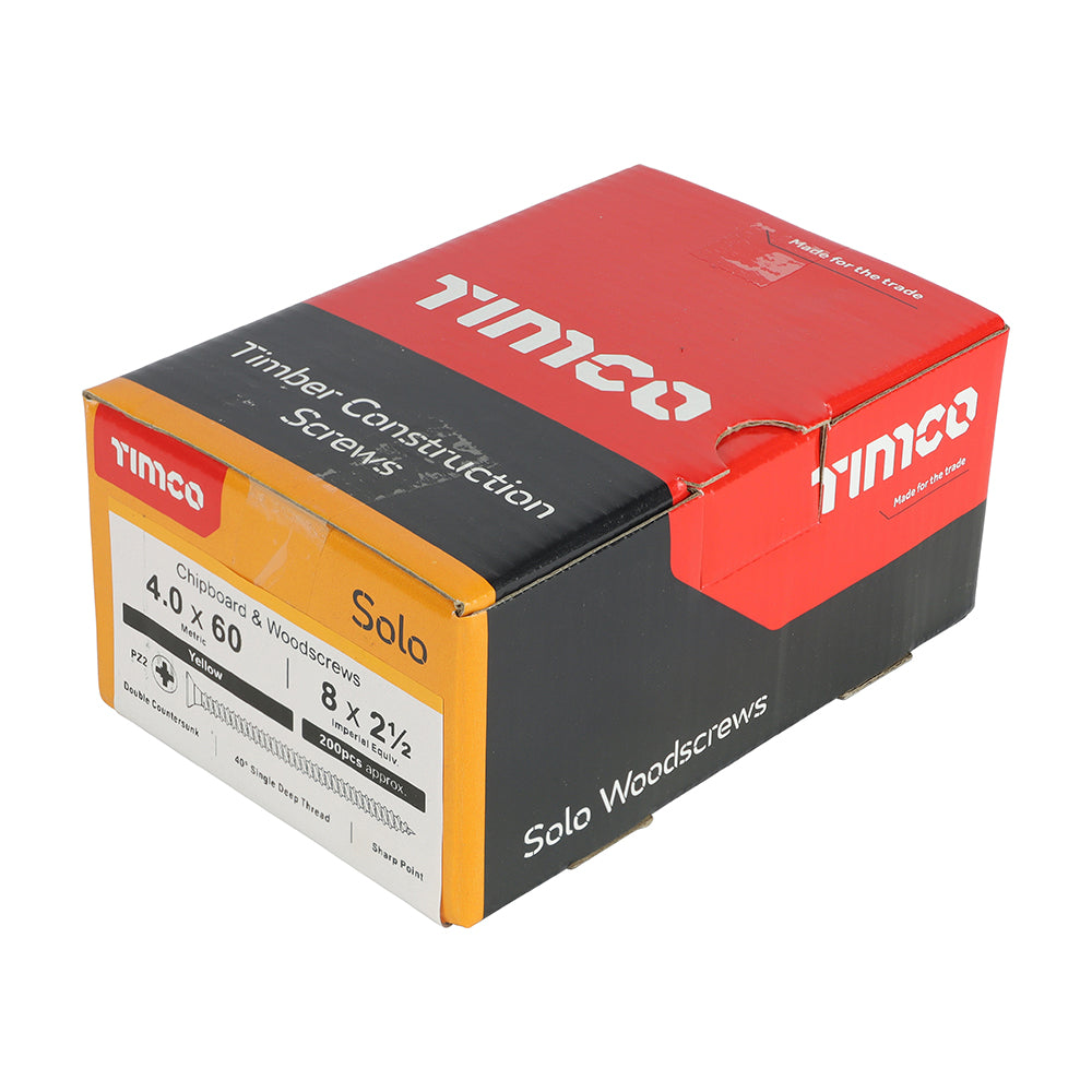 TimCo 4.0 x 60mm Yellow Wood Screw Pozi CS (200 Pack)