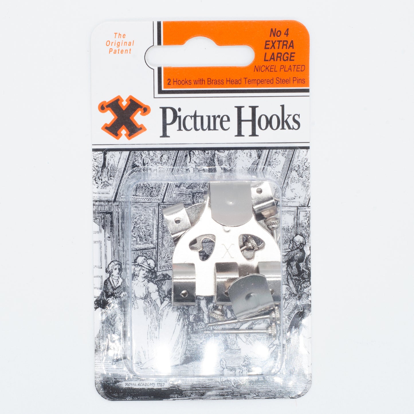X Picture Hooks and Brass Head Pins Nickel Plated No.4_Pack of 2