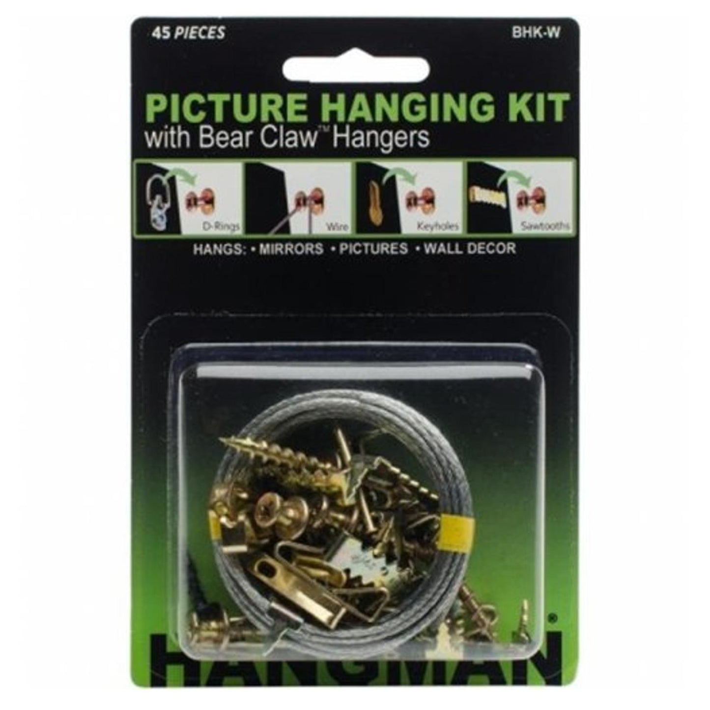Hangman Picture Hanging Kit with Bearclaw Hangers & Hanging Wire