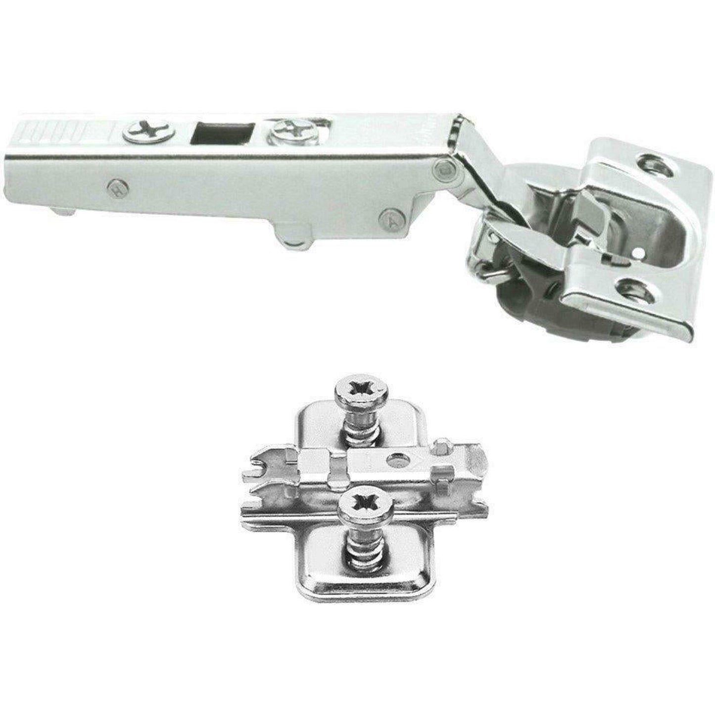 Blum 71B3550 110° Soft Close Overlay Hinge & 173L8100 Euro Screw Mounting Plate (2 Pack)