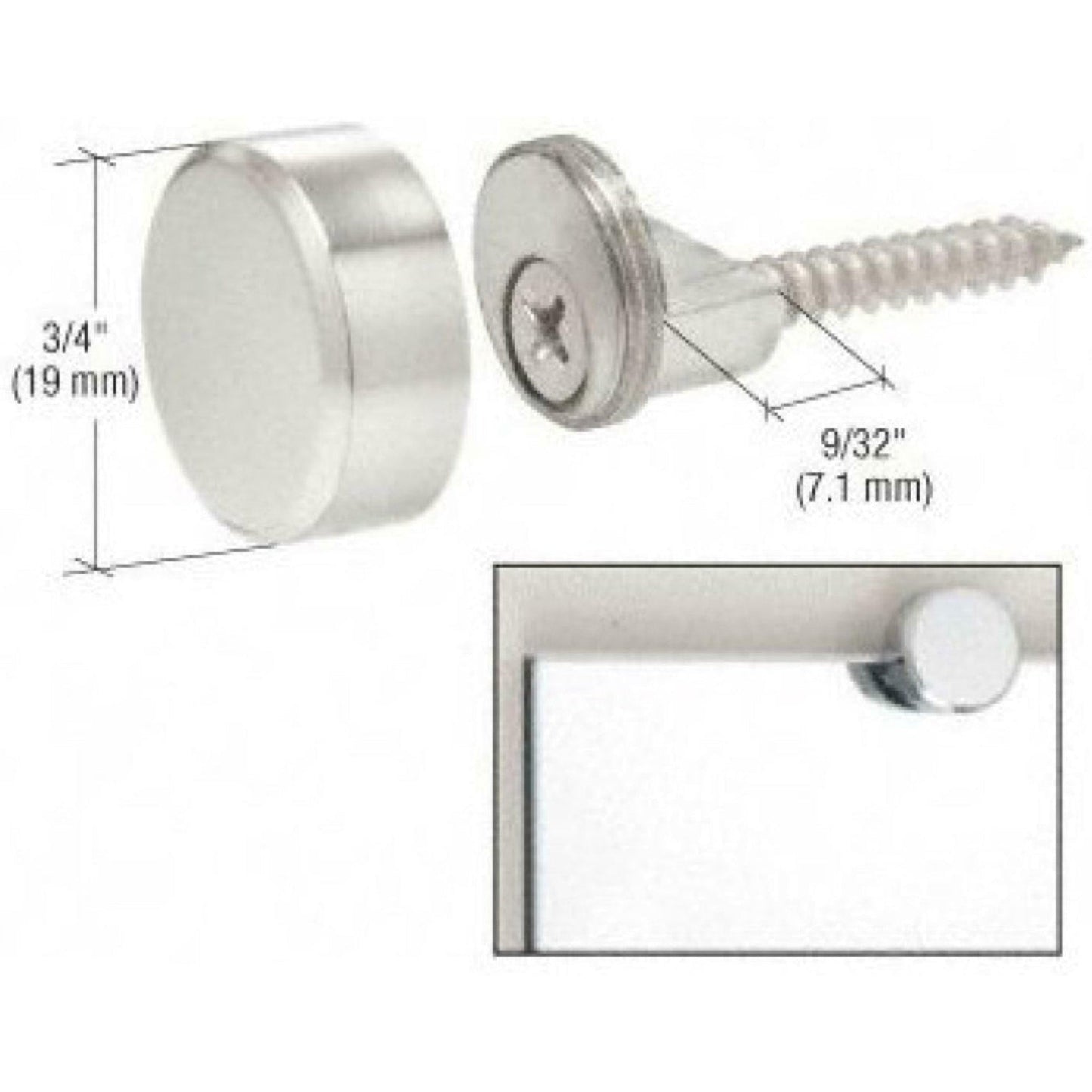 CRL Chrome Brass Round Mirror Edge Fixings x 4 6mm