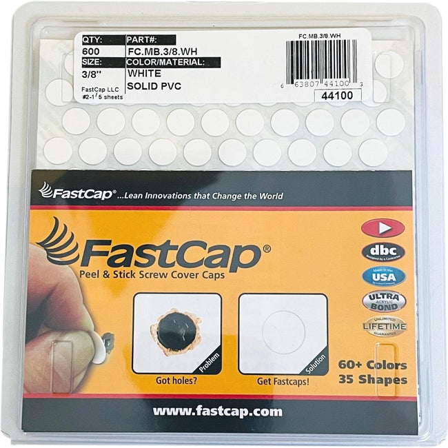FastCap Peel & Stick White Screw Cover Caps PVC 9mm (3/8") x 600