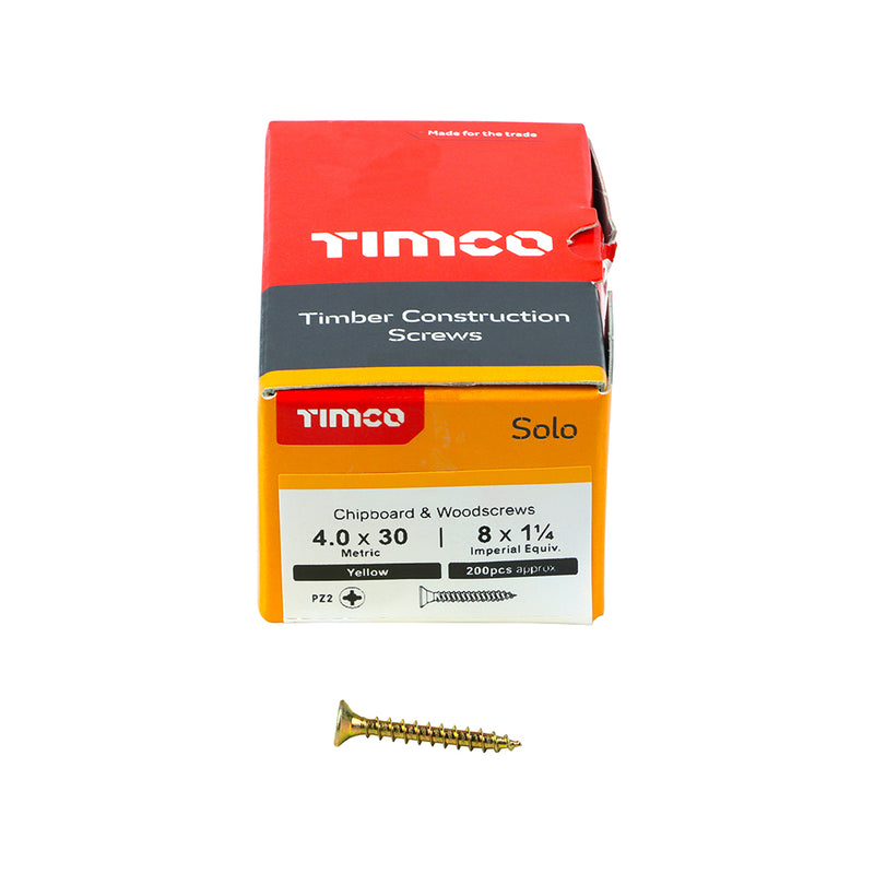 TimCo 4.0 x 30mm Yellow Wood Screw Pozi CS (200 Pack)