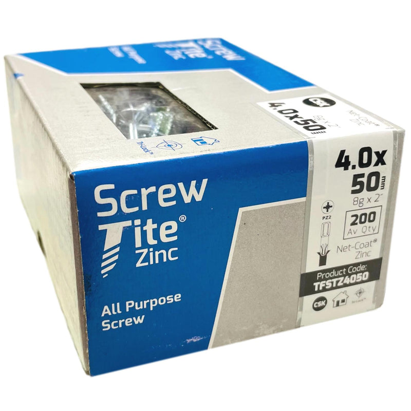 Screw-Tite Pozi Countersunk Zinc Plated Screws 4mm x 50mm 200 Pack