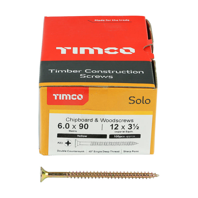 TimCo 6.0 x 90mm Yellow Wood Screw Pozi CS (100 Pack)