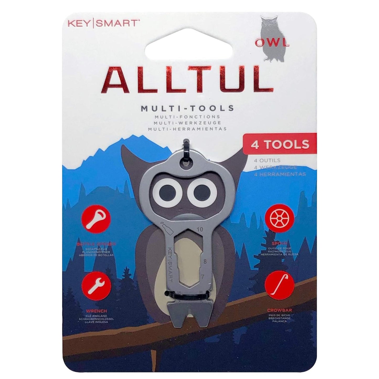 KeySmart Alltul Multi-tool Owl for Keyring & Wallet Stainless Steel