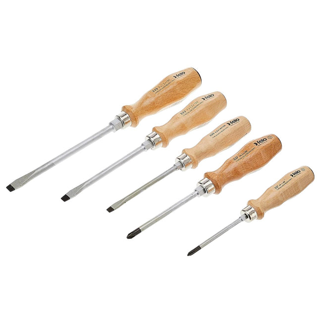 Felo Screwdriver Wooden Handle Slotted/Philips 5 Piece Set 
