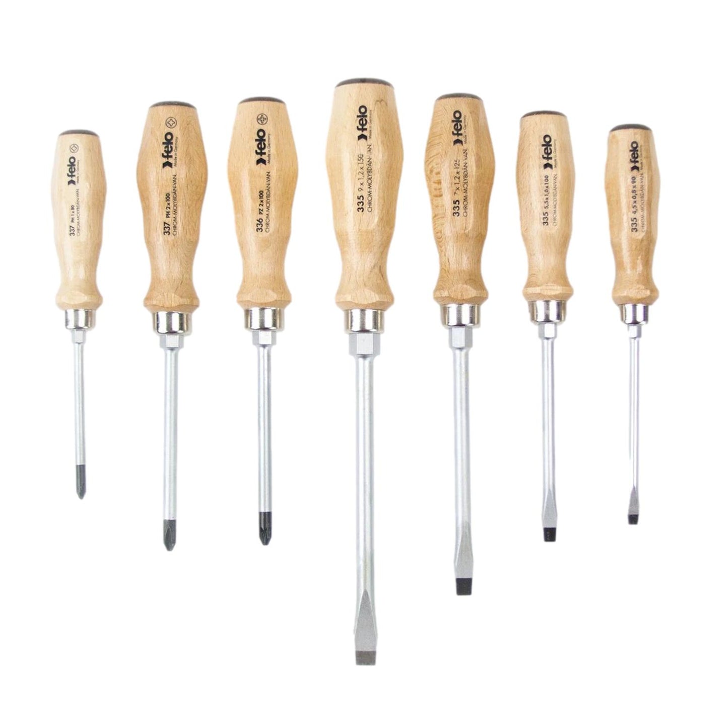 Felo Screwdriver Wooden Handle Slotted/Pozi/Phillips 7 Piece Set 