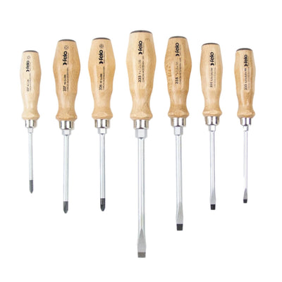 Felo Screwdriver Wooden Handle Slotted/Pozi/Phillips 7 Piece Set 