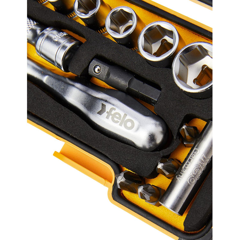 Felo Mini Ratchet Socket Bit Set XS Strongbox 18 Piece