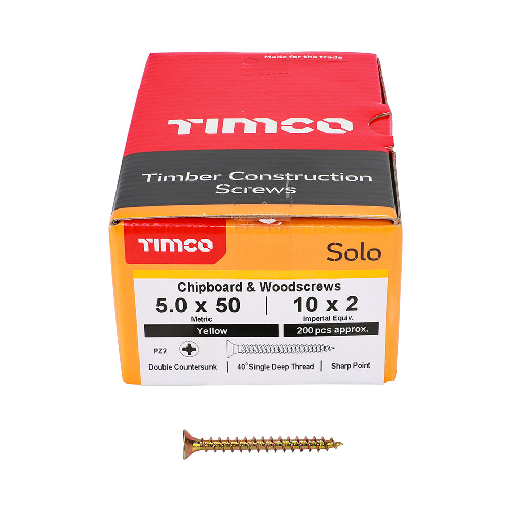 TimCo 5.0 x 50mm Yellow Wood Screw Pozi CS (200 Pack)