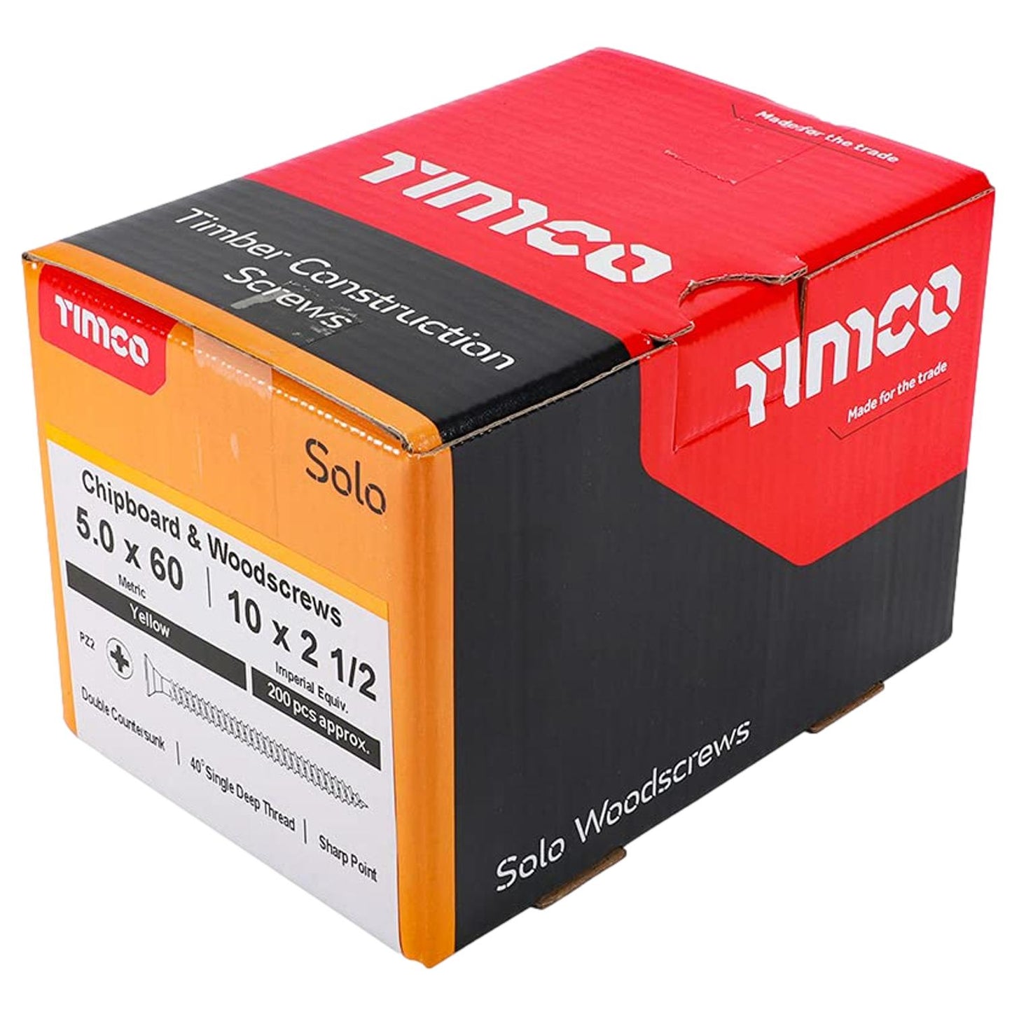 TimCo Solo 5.0 x 60mm Yellow Wood Screw Pozi CS (200 Pack)
