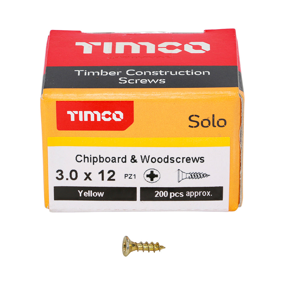 TimCo 3.0 x 12mm Yellow Wood Screw Pozi CS (200 Pack)