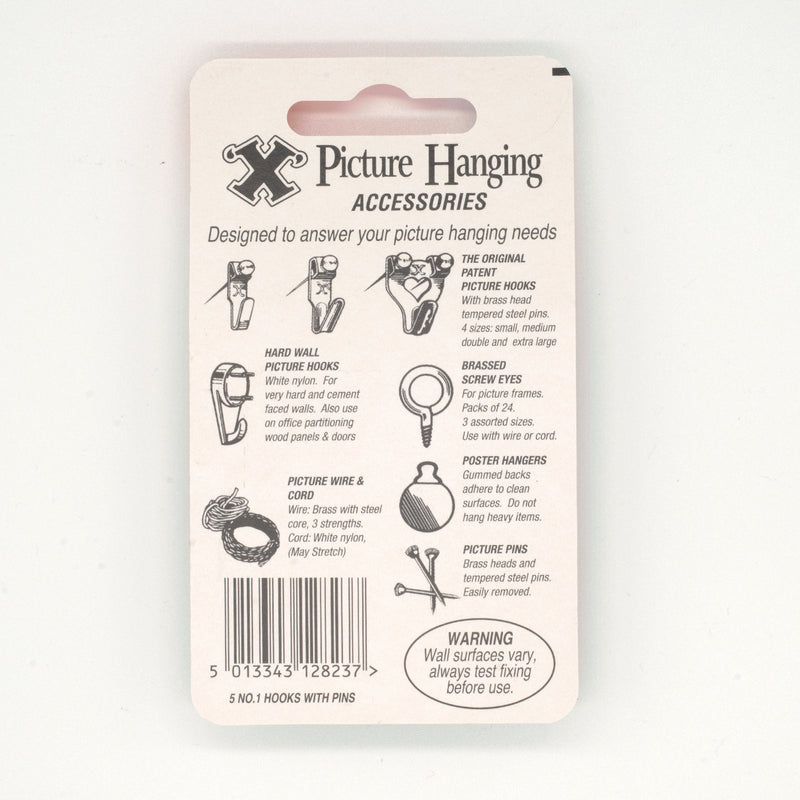 X Picture Hooks Nickel Plated + Pins No.1 Pack of 5 Chrome/Silver