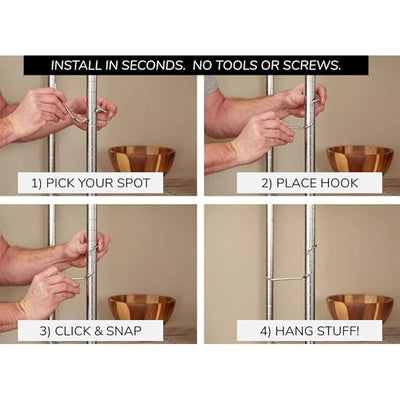 PoleHooks Chrome Wire Shelving Hooks All Purpose 4" (5 Pack) 