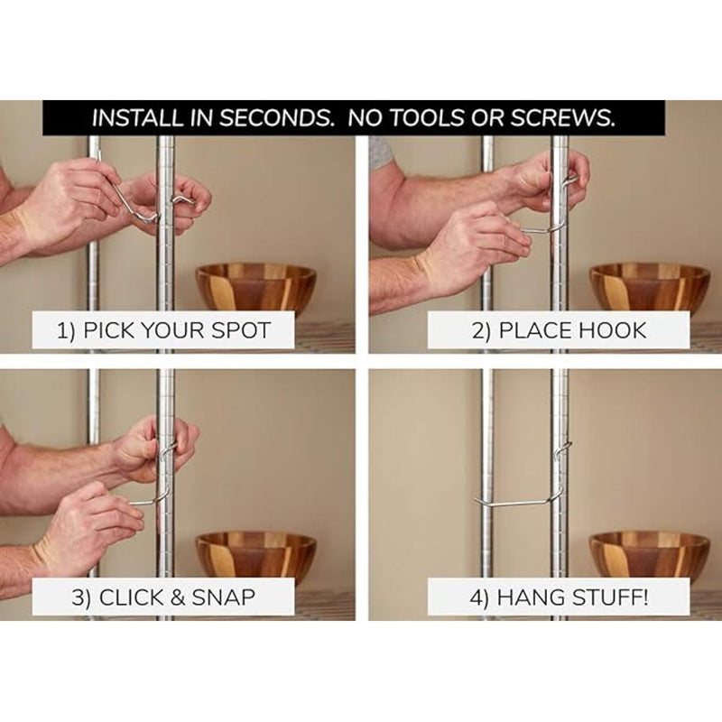 PoleHooks Chrome Wire Shelving Hooks All Purpose 4" (5 Pack) 