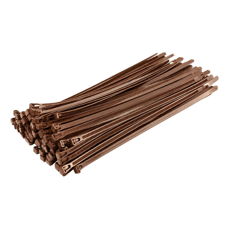 Brown Releasable Cable Ties 250mm x 7.6mm, Pack of 100 – Strong Zip Ties
