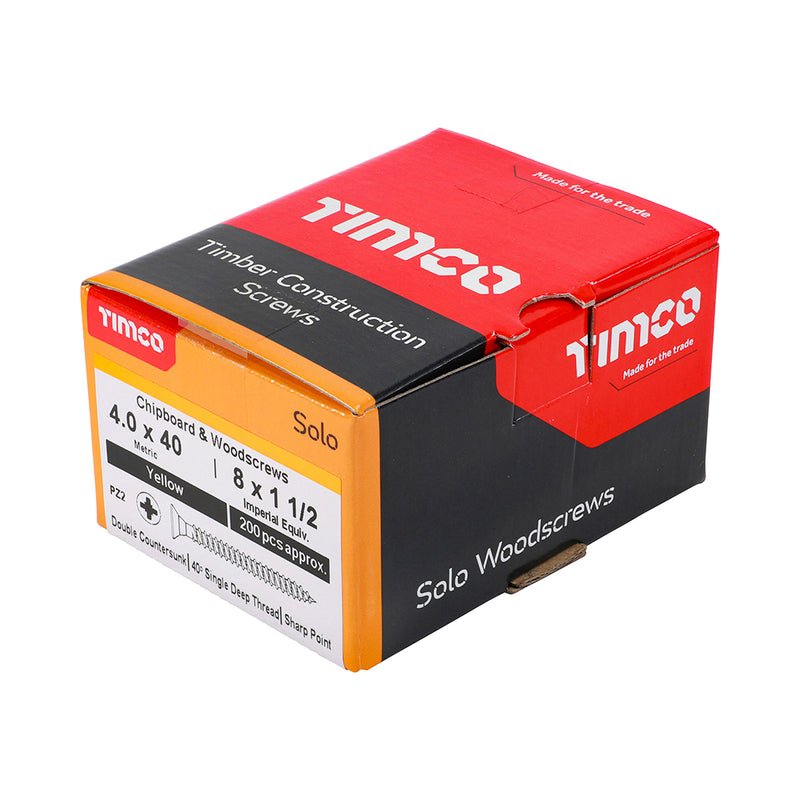 TimCo 4.0 x 40mm Yellow Wood Screw Pozi CS (200 Pack)