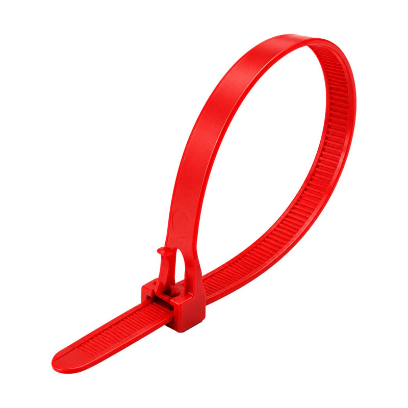 Red Releasable Cable Ties 250mm x 7.6mm, Pack of 100 – Strong Zip Ties