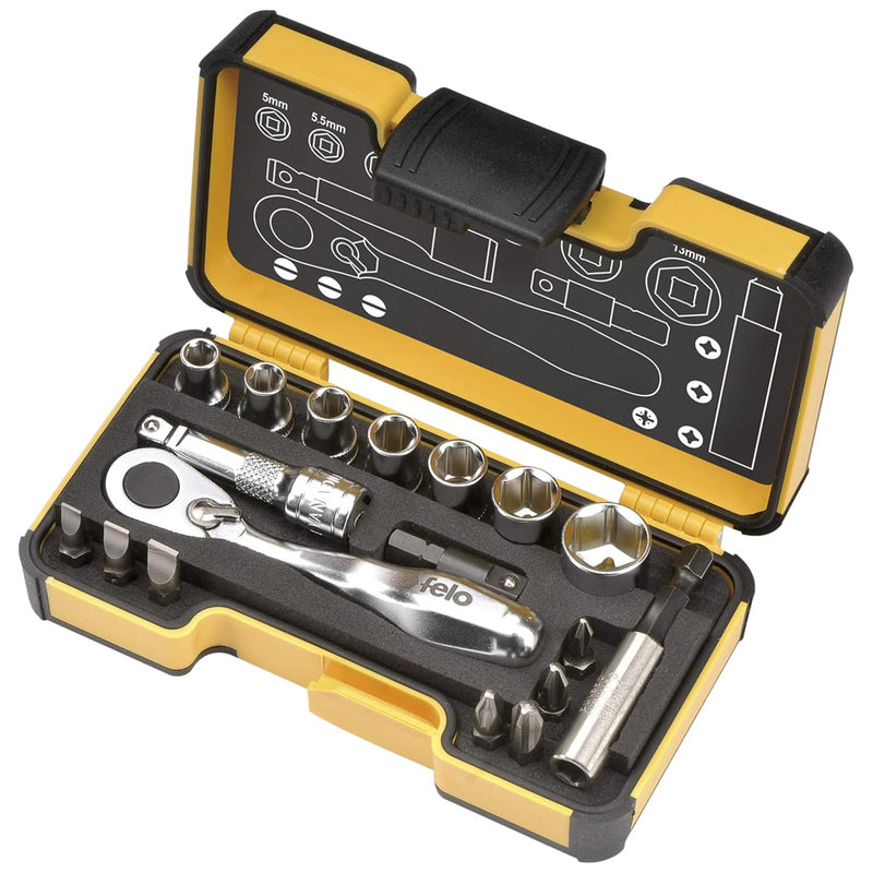 Felo Mini Ratchet Socket Bit Set XS Strongbox 18 Piece