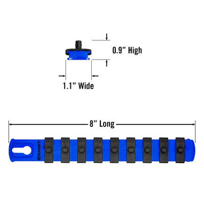 Ernst 8407 8" Socket Organizer with 9 1/4" Twist Lock Clips, Blue
