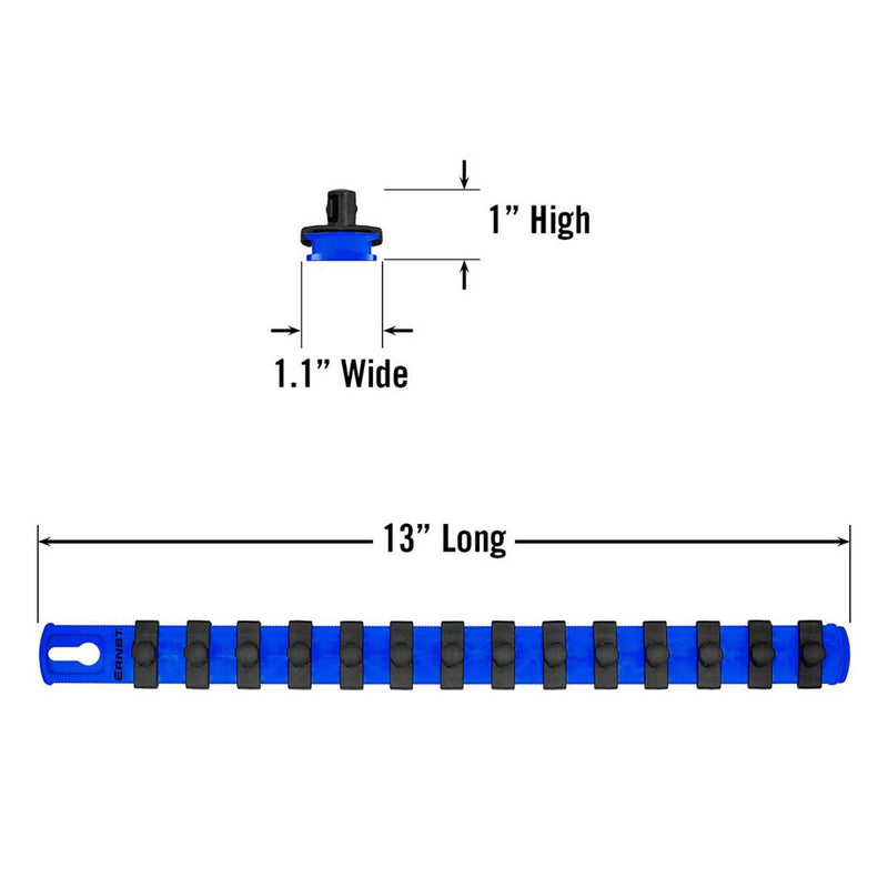Ernst 8418 13" Socket Organizer with 14 3/8" Twist Lock Clips, Blue