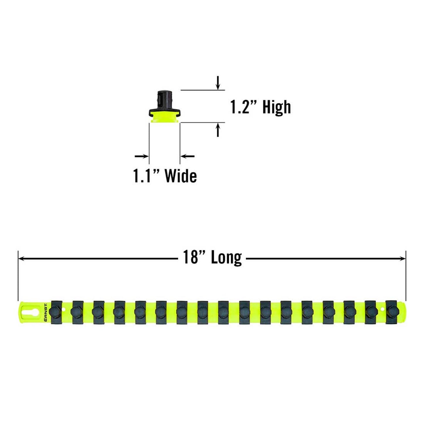 Ernst 8436HV 18" Socket Organizer with 17 1/2-Inch Twist Lock Clips, High-Visibility