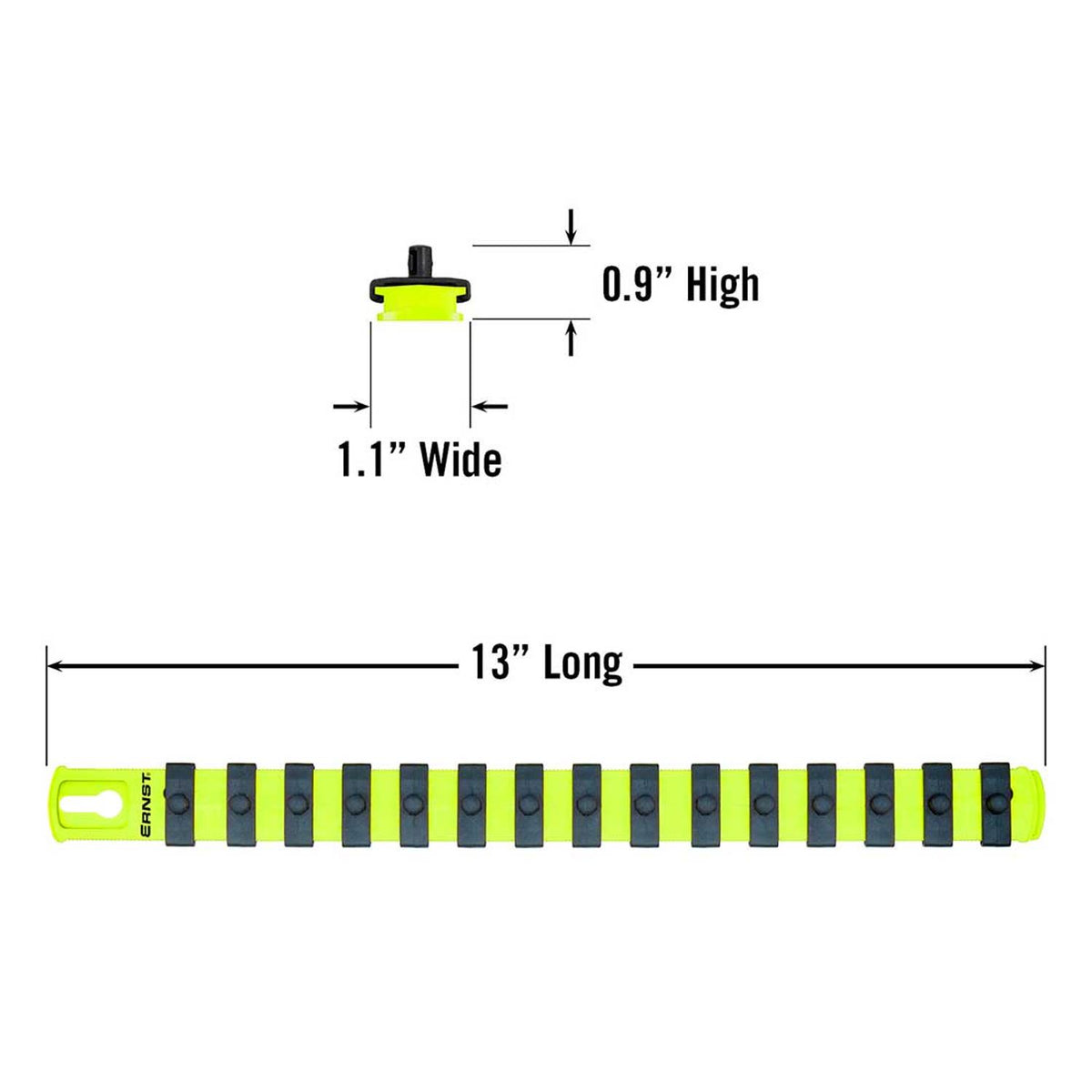 Ernst 8437HV 13" Socket Organizer with 15 1/4" Twist Lock Clips, High Visibility