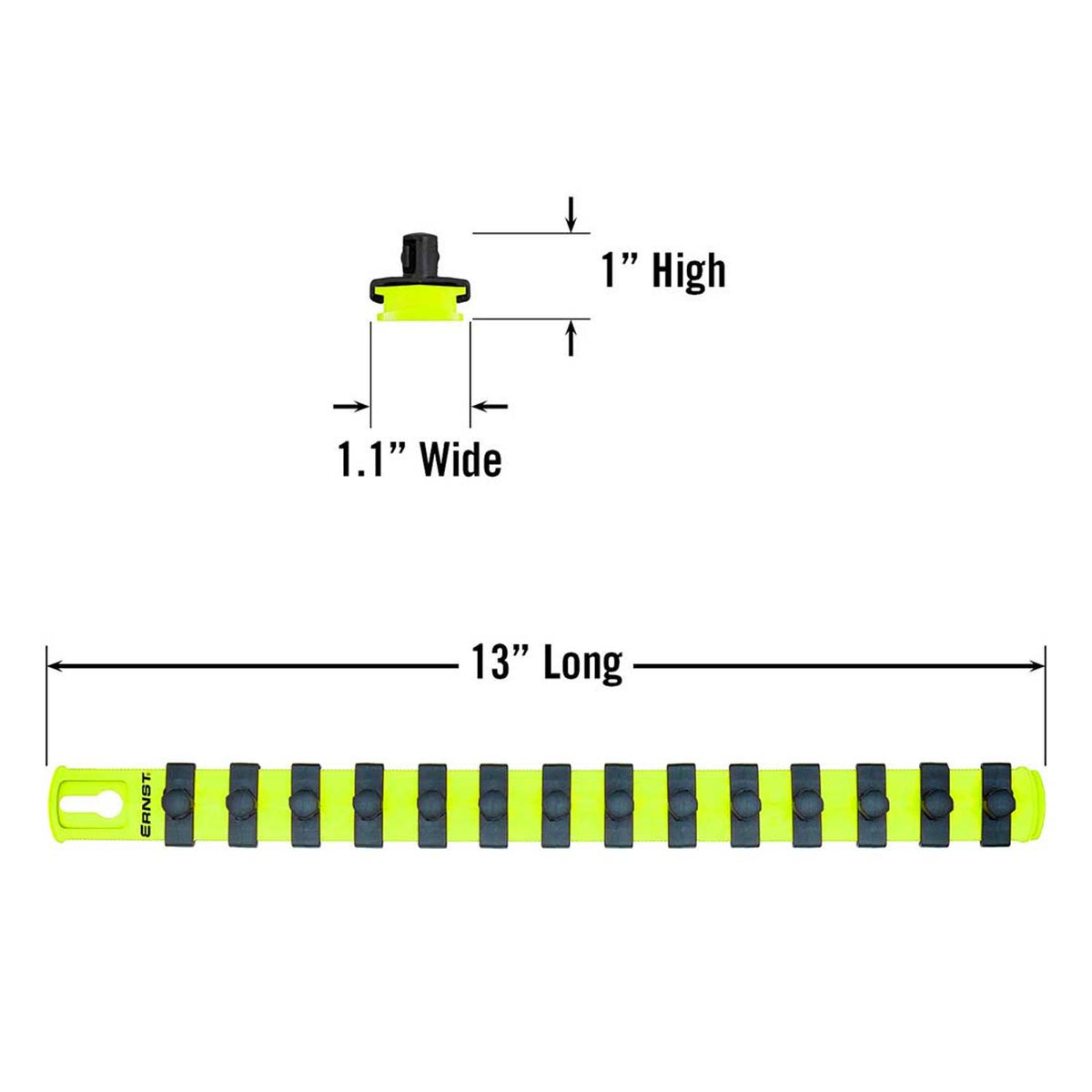 Ernst 8438HV 13" Socket Organizer with 14 3/8" Twist Lock Clips, High Visibility