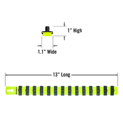 Ernst 8438HV 13" Socket Organizer with 14 3/8" Twist Lock Clips, High Visibility