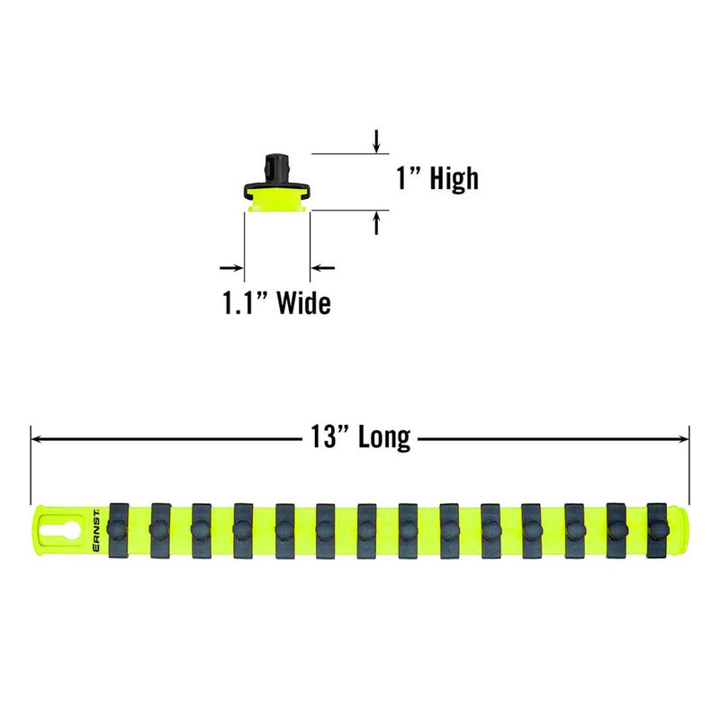 Ernst 8438HV 13" Socket Organizer with 14 3/8" Twist Lock Clips, High Visibility